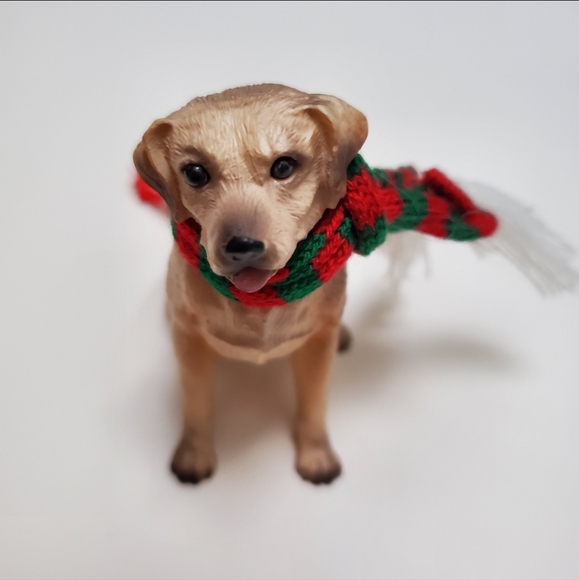 Labrador Retriever Adorable Tan Dog Figurine wearing a Red and Green Scarf - Picture 1 of 16